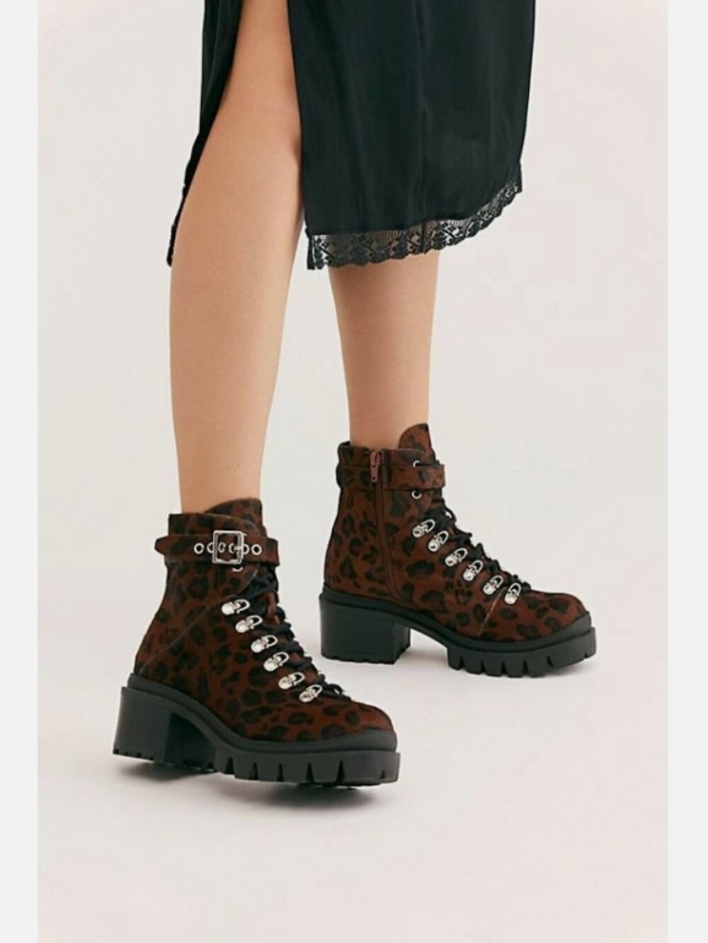 New Free People Printed Check Lace Up Boots size 8 MSRP: $195 Leather